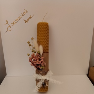 Λαμπάδα με κερί από μελισσοκέρι με αποξηραμένα άνθη - κορίτσι, λουλούδια, λαμπάδες, για ενήλικες