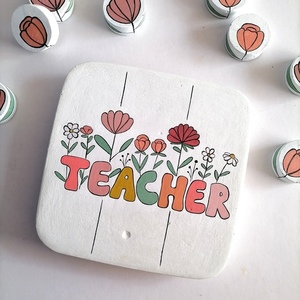 Τρίλιζα TEACHER με λουλούδια από τσιμέντο τετράγωνη άσπρο14,5εκ - τρίλιζα, σετ δώρου, ειδη δώρων, ανοιξιάτικα λουλούδια, για δασκάλους - 3