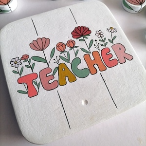 Τρίλιζα TEACHER λουλούδια από τσιμέντο τετράγωνη άσπρο14,5εκ - τσιμέντο, διακοσμητικά, τρίλιζα, ειδη δώρων, για δασκάλους - 5