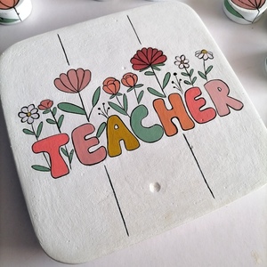 Τρίλιζα TEACHER με λουλούδια από τσιμέντο τετράγωνη άσπρο14,5εκ - τρίλιζα, σετ δώρου, ειδη δώρων, ανοιξιάτικα λουλούδια, για δασκάλους - 5