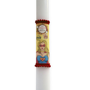 Λαμπάδα "Super Teacher" λευκό αρωματικό κερί 30 εκ - κορίτσι, λαμπάδες, για ενήλικες, προσωποποιημένα, η καλύτερη δασκάλα - 2