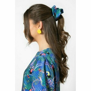 Σατέν Λαστιχάκι Μαλλιών (Ηair Scrunchie) με Μοτίβο Fauna Blue - ύφασμα, πολυεστέρας, λαστιχάκια μαλλιών - 2