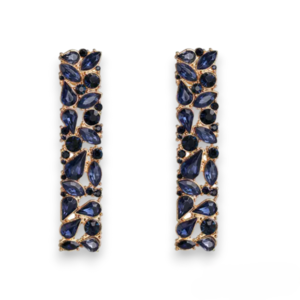 Κομψά σκουλαρίκια μακριά ορθογώνια σκουλαρίκια με κρύσταλλα σε μπλε χρώμα - στρας, δάκρυ, ατσάλι, νυφικά, καρφάκι