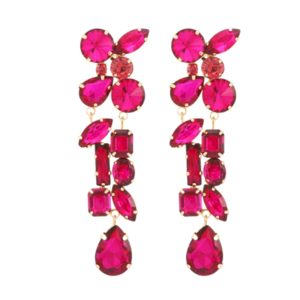 Κομψά σκουλαρίκια μακριά κρεμαστά με λαμπερά κρύσταλλα σε ροζ χρώμα - στρας, δάκρυ, ατσάλι, νυφικά, καρφάκι