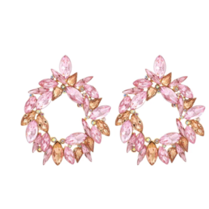 Σκουλαρίκια στρόγγυλα κρεμαστά με λαμπερά κρύσταλλα σε ροζ χρώμα - στρας, δάκρυ, ατσάλι, νυφικά, καρφάκι