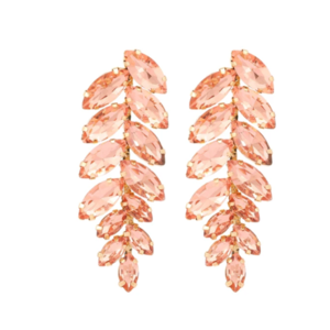 Σκουλαρίκια κρεμαστά σε σχήμα φυλλαράκια με λαμπερά κρύσταλλα σε ροζ χρώμα - στρας, δάκρυ, ατσάλι, νυφικά, καρφάκι
