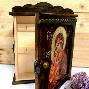 Κλειδοθήκη Επιτραπέζια Με Εικόνα Της Παναγίας Γλυκοφιλούσας 16x22cm - κλειδοθήκες, πίνακες ζωγραφικής - 5