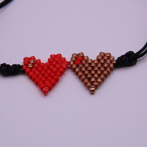 Βραχιόλι από κορδόνια με σχέδιο καρδούλες - καρδιά, κορδόνια, χάντρες, χεριού, αυξομειούμενα - 2