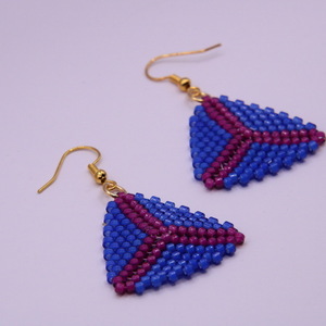 Κρεμαστά σκουλαρίκια από πολύχρωμες χάντρες με σχέδιο τρίγωνο - χάντρες, μικρά, ατσάλι, boho, φθηνά - 2