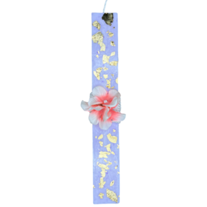 Λαμπάδα Orchid πλακέ με λευκό κορδόνι, ροζ ορχιδέα και φύλλα χρυσού 25x3.5 - λουλούδια, λαμπάδες, για παιδιά, πρώτο Πάσχα, για εφήβους