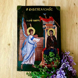 Ευαγγελισμός της Θεοτόκου - Χειροποίητη Εικόνα Σε Ξύλο 15x22cm - πίνακες & κάδρα, πίνακες ζωγραφικής