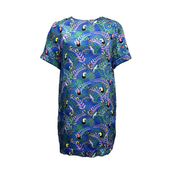 Sheila Dress-Μίνι Μεταξένιο Κοντομάνικο Φόρεμα με Πολύχρωμο Μοτίβο Fauna Blue - πολυεστέρας, mini, φλοράλ - 4