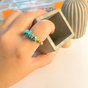 |Beaded Rings| Elastic | Turquoise-White-Gold | Medium Size - ημιπολύτιμες πέτρες, boho - 3