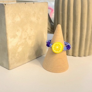 LEMON SQUEEZY|Beaded Rings| Elastic | Blue-white | Medium Size - πηλός, χάντρες, boho