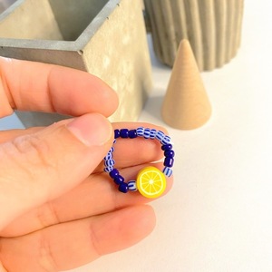 LEMON SQUEEZY|Beaded Rings| Elastic | Blue-white | Medium Size - πηλός, χάντρες, boho - 3