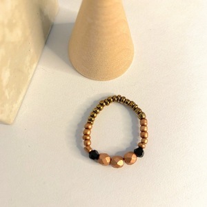 Beaded Rings| Elastic | Black-Bronze | Medium Size - πηλός, χάντρες, boho - 2