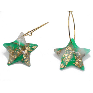 Σκουλαρίκια Κρίκοι-Αστέρι Emerald Marble - αστέρι, πηλός, καθημερινό, boho