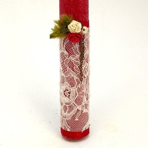 Αρωματική λαμπάδα μπορντό με δαντέλα και λουλουδάκια 23x5x4 - κορίτσι, λουλούδια, λαμπάδες, για ενήλικες, για εφήβους - 2