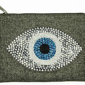 Τσάντα φάκελος Evil Eye. - νήμα, φάκελοι, ψάθα, χειρός, βραδινές