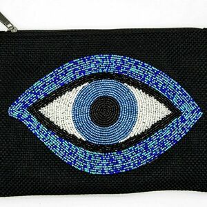 Τσάντα φάκελος Evil Eye. - νήμα, φάκελοι, ψάθα, χειρός, βραδινές - 2