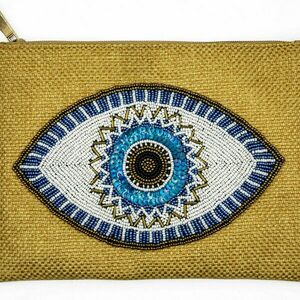 Τσάντα φάκελος Evil Eye. - νήμα, φάκελοι, ψάθα, χειρός, βραδινές - 3