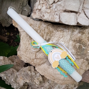 Πασχαλινή Λευκή Αρωματική Λαμπάδα Ουράνιο Τόξο, βεραμάν/κίτρινο, 29cm - κορίτσι, λαμπάδες, ουράνιο τόξο, για παιδιά, για μωρά