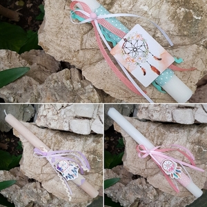 Πασχαλινή Λευκή Αρωματική Λαμπάδα Ονειροπαγίδα, βεραμάν/ροζ, 29cm - κορίτσι, λαμπάδες, για παιδιά, για ενήλικες, για εφήβους - 2