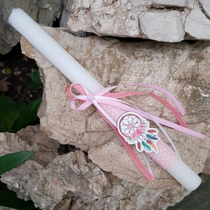 Πασχαλινή Λευκή Αρωματική Λαμπάδα Ονειροπαγίδα, ροζ/λευκό, 29cm - κορίτσι, λαμπάδες, για παιδιά, για εφήβους, για μωρά