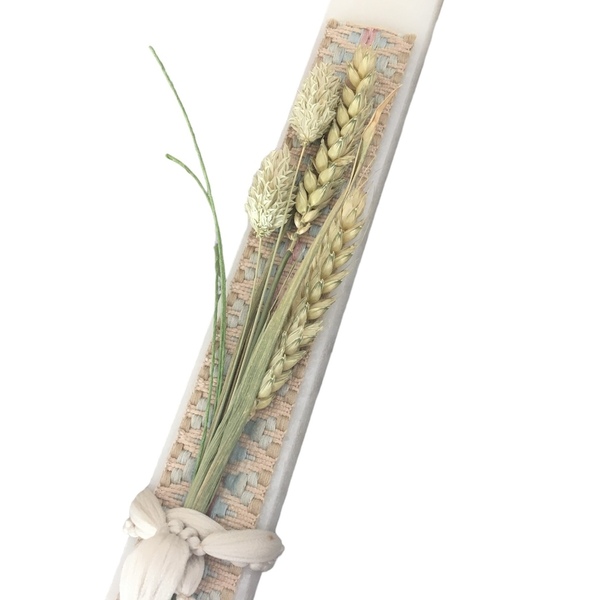 Λαμπάδα rustic με λευκό αρωματικό κερί 24 εκ. και στάχια - κορίτσι, λουλούδια, λαμπάδες, για ενήλικες