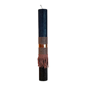 KDK - GLAMπάδα ~ROSE GOLD FRINGE~ Οβάλ, μαύρη 29x1,5cm, με στρας και κρόσια σε ροζ χρυσό - λαμπάδες, για ενήλικες, για εφήβους