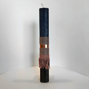 KDK - GLAMπάδα ~ROSE GOLD FRINGE~ Οβάλ, μαύρη 29x1,5cm, με στρας και κρόσια σε ροζ χρυσό - λαμπάδες, για ενήλικες, για εφήβους - 4