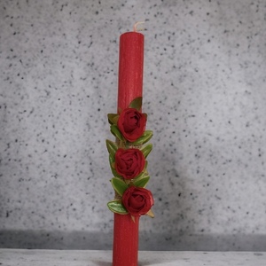 Κόκκινη λαμπάδα με λουλούδια - κορίτσι, λουλούδια, λαμπάδες, για ενήλικες, για εφήβους - 2