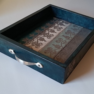 Δίσκος σερβιρίσματος ξύλινος μπλε-πράσινος 33 Χ 26 Χ 6 - ξύλο, χειροποίητα, πιατάκια & δίσκοι, δίσκοι σερβιρίσματος, επιτραπέζιο διακοσμητικό - 4