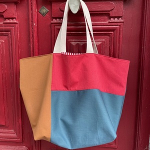 Χειροποίητη τσάντα ώμου oversized διπλης όψης colores - ύφασμα, ώμου, μεγάλες, all day, δερματίνη