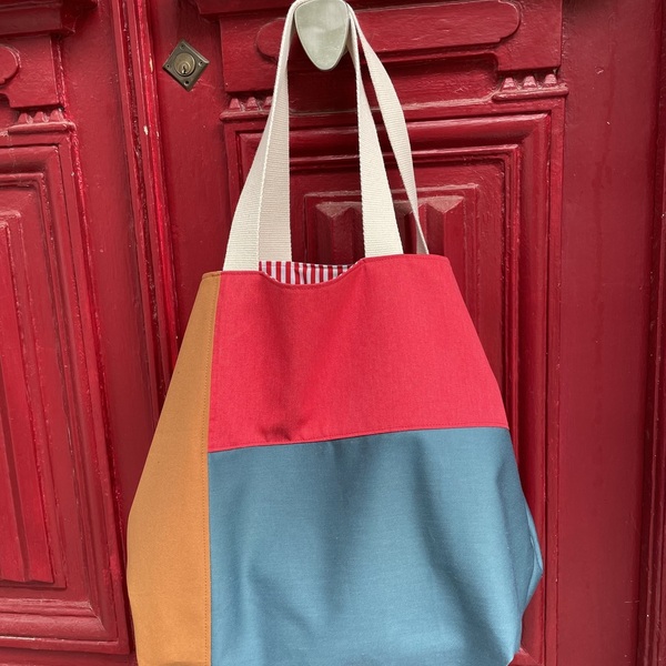 Χειροποίητη τσάντα ώμου oversized διπλης όψης colores - ύφασμα, ώμου, μεγάλες, all day, δερματίνη - 3
