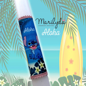 Λαμπάδα "Stitch Aloha" αρωματική λευκό κερί 30εκ - κορίτσι, λαμπάδες, για παιδιά, για εφήβους, ήρωες κινουμένων σχεδίων - 3