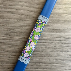 Λαμπάδα μπλε, αρωματική 30,5 cm ζωγραφισμένη στο χέρι! - κορίτσι, λουλούδια, λαμπάδες, για παιδιά, για ενήλικες - 5
