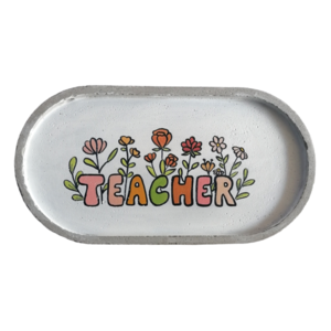 Διακοσμητικό δισκάκι TEACHER floral τσιμεντένιο οβάλ άσπρο/γκρι17εκΧ9εκΧ1εκ - τσιμέντο, διακόσμηση σαλονιού, πιατάκια & δίσκοι, ανοιξιάτικα λουλούδια, για δασκάλους