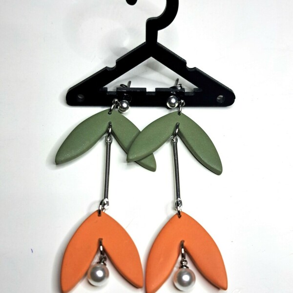 Tulip Earrings, Polymer Clay Earrings - πηλός, λουλούδι, πέρλες, καρφάκι - 4