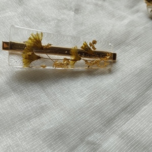 Hair Clips 2 ΤΜΧ με αποξηραμένα λουλούδια και φύλλα χρυσού - γυαλί, μέταλλο, για τα μαλλιά, hair clips - 4