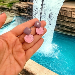 Σκουλαρίκια με ροζ μωβ plexiglass αχιβάδες - κοχύλι, μικρά, plexi glass, boho - 3