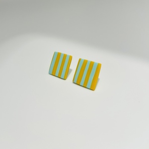 English Hut II Rectangular Earrings Χειροποίητα Καρφωτά Σκουλαρίκια Πολυμερικού Πηλού Κίτρινο & Γαλάζιο - πηλός, ατσάλι - 2