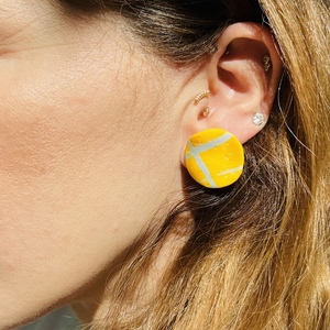Helios Wavy Round Stud Earrings Ήλιος Χειροποίητα Στρογγυλά Κυματιστά Σκουλαρίκια Πολυμερικού Πηλού Κίτρινο & Γαλάζιο - πηλός, ατσάλι, μεγάλα - 5
