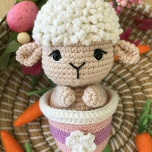 Πλεκτό προβατάκι σε γλάστρα ροζ Amigurumi - σπίτι, διακοσμητικά, για παιδιά, για ενήλικες - 2