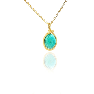 Επίχρυσο Κρεμαστό Οβάλ Weave με χάντρα Turquoise - ημιπολύτιμες πέτρες, επιχρυσωμένα, χρυσό, μακριά, μπλε χάντρα - 2
