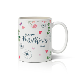 Κεραμική κούπα φλοράλ με τύπωμα Happy Mother's Day για τη γιορτή της μητέρας 350ml - πηλός, πορσελάνη, κούπες & φλυτζάνια, ημέρα της μητέρας