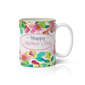 Κεραμική κούπα με τύπωμα Happy Mother's Day και λουλούδια για τη γιορτή της μητέρας 350ml - πηλός, πορσελάνη, μητέρα, κούπες & φλυτζάνια, ημέρα της μητέρας