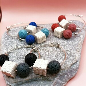 Σκουλαρίκια καλοκαιρινά με λάβες - ημιπολύτιμες πέτρες, λάβα, boho, μεγάλα - 3