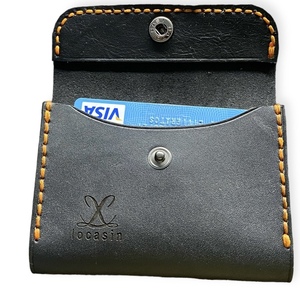 Δερμάτινο μαύρο χειροποίητο πορτοφόλι γιά κάρτες(business card wallet) - δέρμα - 4
