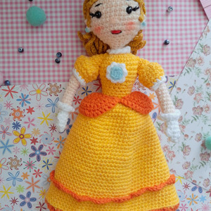 Πριγκίπισσα Daisy Σούπερ Μάριο πλεκτή (25cm) - κορίτσι, λούτρινα, πριγκίπισσα, πριγκίπισσες, πλεχτή κούκλα - 2